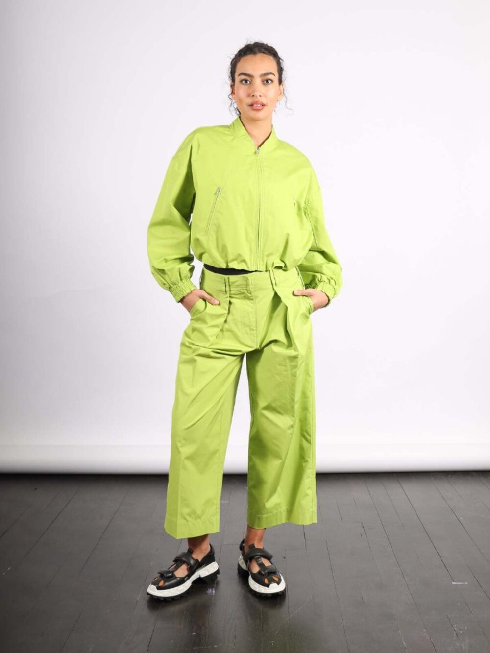 New Ulla Johnson Alessa cropped relaxed boxy oversize neon cotton shacket jacket